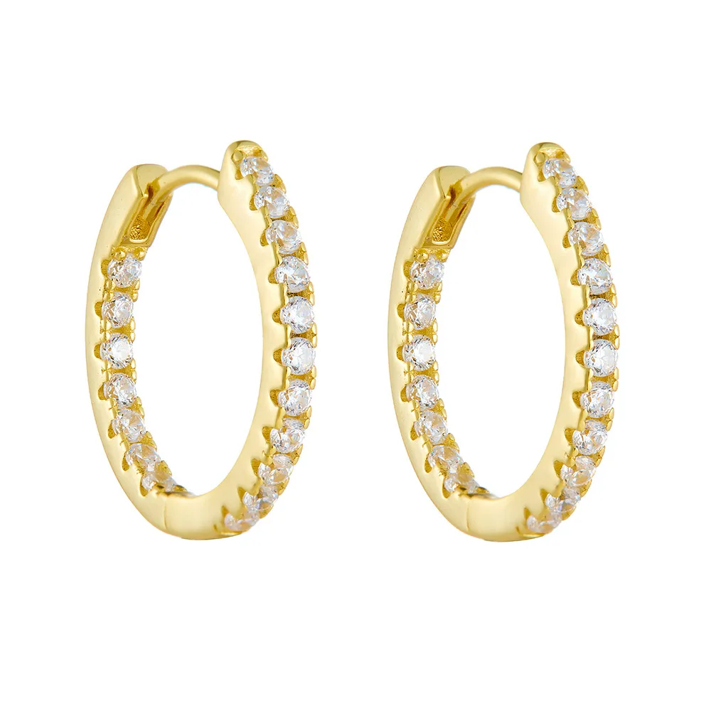 925 Sterling Silver Single Row CZ Hoop Earrings 60200328 925 Sterling Silver Single Row CZ Hoop Earrings 60200328