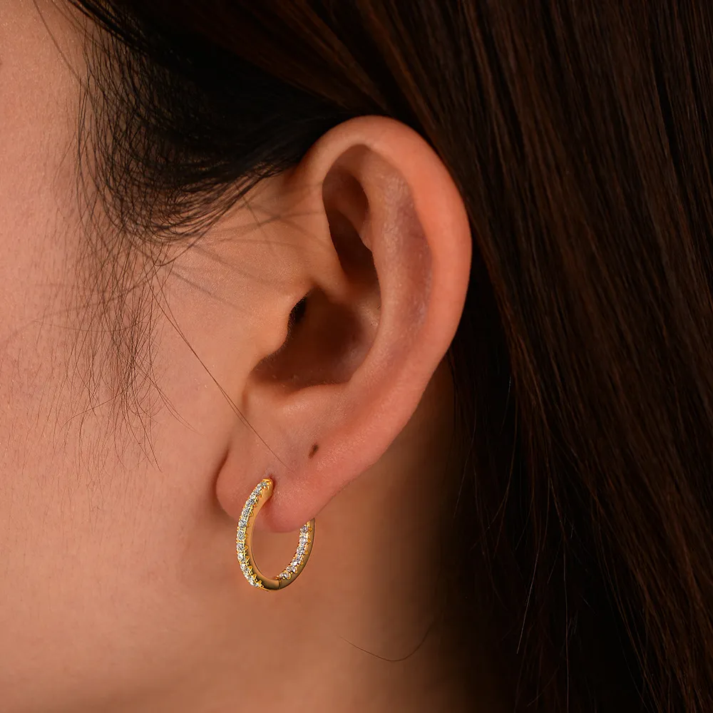 925 Sterling Silver Single Row CZ Hoop Earrings 60200328 - image1