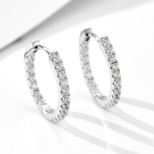 925 Sterling Silver Single Row CZ Hoop Earrings 60200328 925 Sterling Silver Single Row CZ Hoop Earrings 60200328