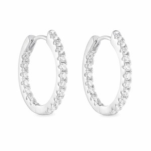 925 Sterling Silver Single Row CZ Hoop Earrings 60200328 925 Sterling Silver Single Row CZ Hoop Earrings 60200328