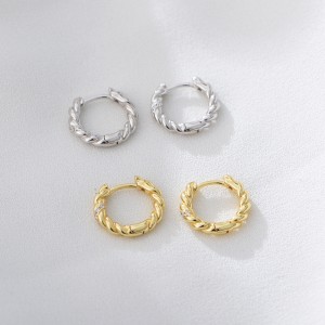 925 Sterling Silver Twisted Cable Pave Huggie Earrings 60200329