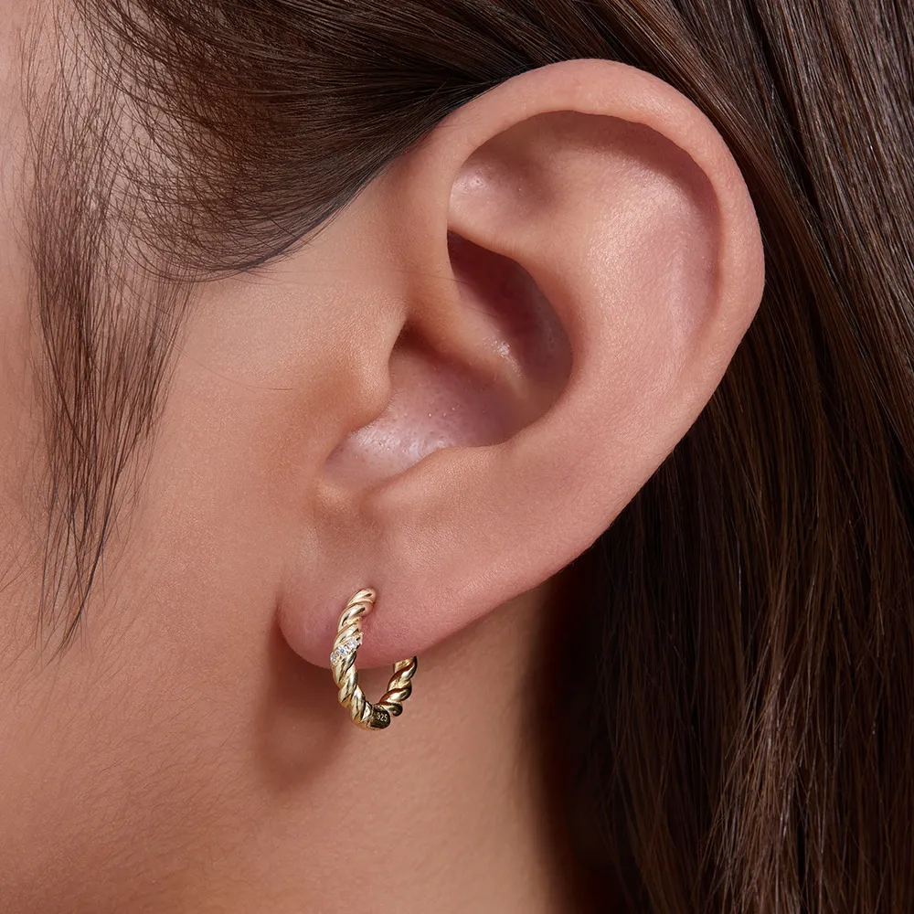 925 Sterling Silver Twisted Cable Pave Huggie Earrings 60200329 - image1