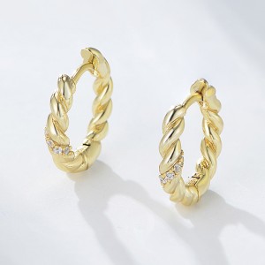 925 Sterling Silver Twisted Cable Pave Huggie Earrings 60200329