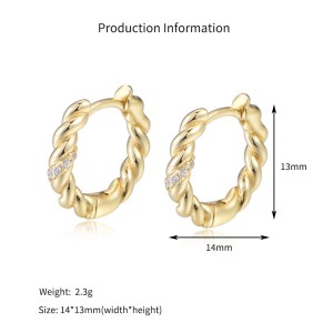 925 Sterling Silver Twisted Cable Pave Huggie Earrings 60200329