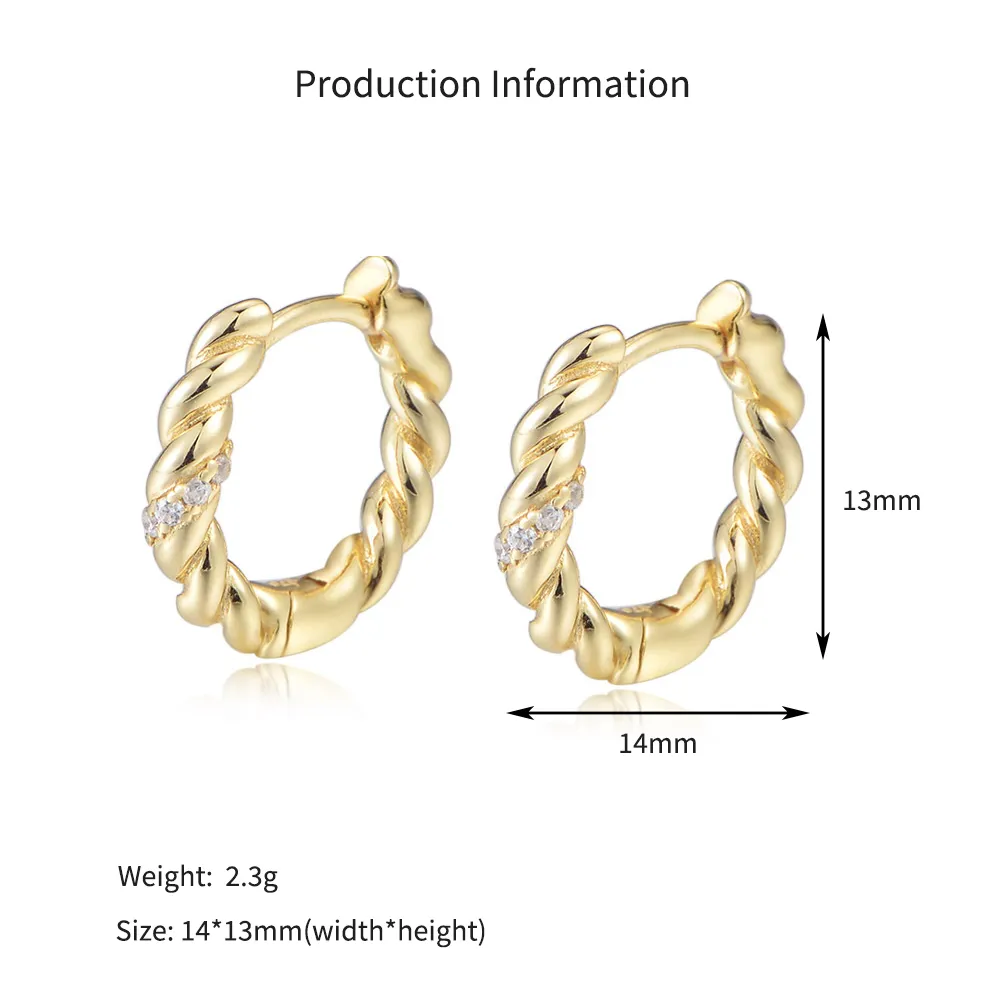 925 Sterling Silver Twisted Cable Pave Huggie Earrings 60200329 - image2