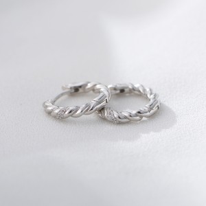 925 Sterling Silver Twisted Cable Pave Huggie Earrings 60200329