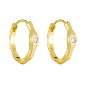 925 Sterling Silver Irregular Melted CZ Hoop Earrings 60200330