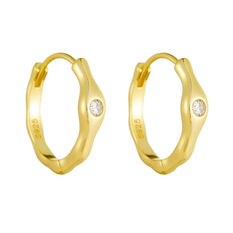 925 Sterling Silver Irregular Melted CZ Hoop Earrings 60200330