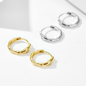 925 Sterling Silver Irregular Melted CZ Hoop Earrings 60200330