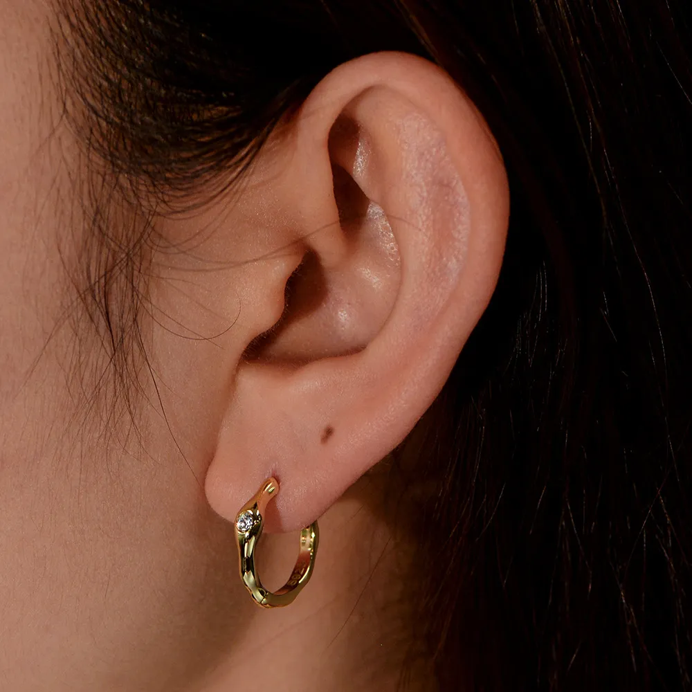 925 Sterling Silver Irregular Melted CZ Hoop Earrings 60200330 - image1