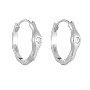 925 Sterling Silver Irregular Melted CZ Hoop Earrings 60200330