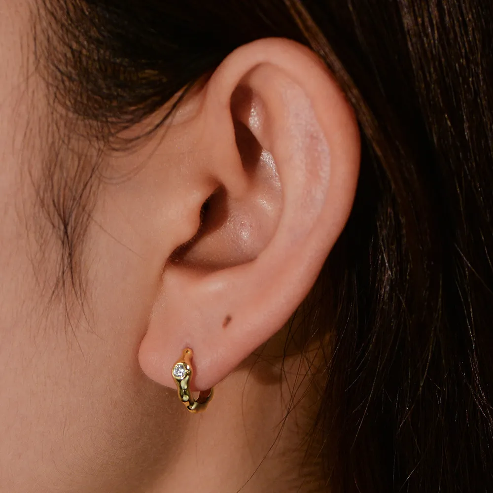 925 Sterling Silver Irregular Melted CZ Hoop Earrings 60200330 - image3