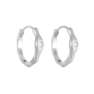 925 Sterling Silver Irregular Melted CZ Hoop Earrings 60200330