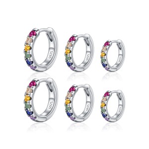925 Sterling Silver Rainbow CZ Huggie Hoop Earrings 60200332 925 Sterling Silver Rainbow CZ Huggie Hoop Earrings 60200332