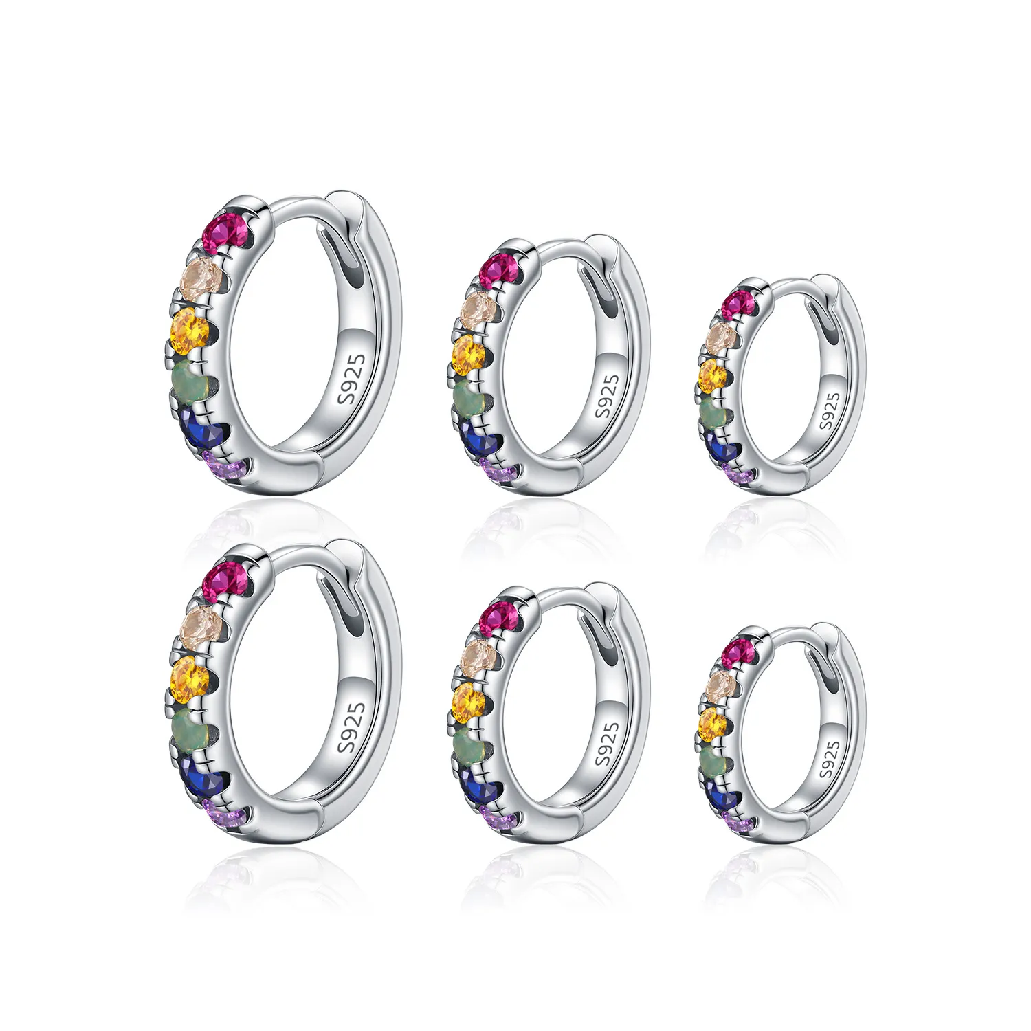 925 Sterling Silver Rainbow CZ Huggie Hoop Earrings 60200332 925 Sterling Silver Rainbow CZ Huggie Hoop Earrings 60200332