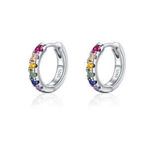 925 Sterling Silver Rainbow CZ Huggie Hoop Earrings 60200332 925 Sterling Silver Rainbow CZ Huggie Hoop Earrings 60200332