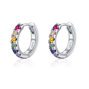 925 Sterling Silver Rainbow CZ Huggie Hoop Earrings 60200332 925 Sterling Silver Rainbow CZ Huggie Hoop Earrings 60200332