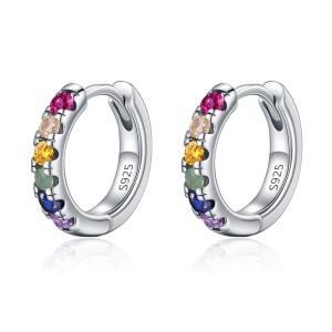 925 Sterling Silver Rainbow CZ Huggie Hoop Earrings 60200332 925 Sterling Silver Rainbow CZ Huggie Hoop Earrings 60200332