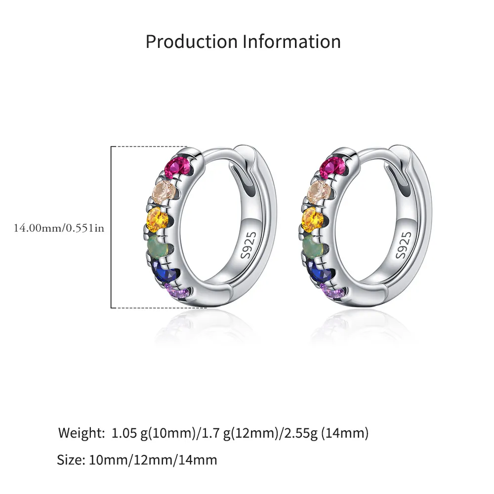 925 Sterling Silver Rainbow CZ Huggie Hoop Earrings 60200332 - image2