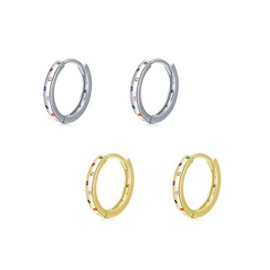 925 Sterling Silver Multi-Color Zircon Huggie Hoop Earrings 60200333 925 Sterling Silver Multi-Color Zircon Huggie Hoop Earrings 60200333