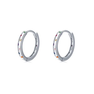 925 Sterling Silver Multi-Color Zircon Huggie Hoop Earrings 60200333 925 Sterling Silver Multi-Color Zircon Huggie Hoop Earrings 60200333