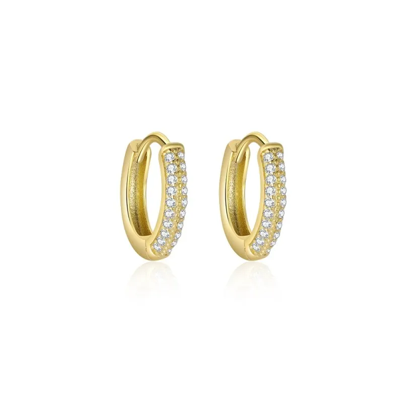 925 Sterling Silver Dual Row CZ Pave Huggie Earring 60200334