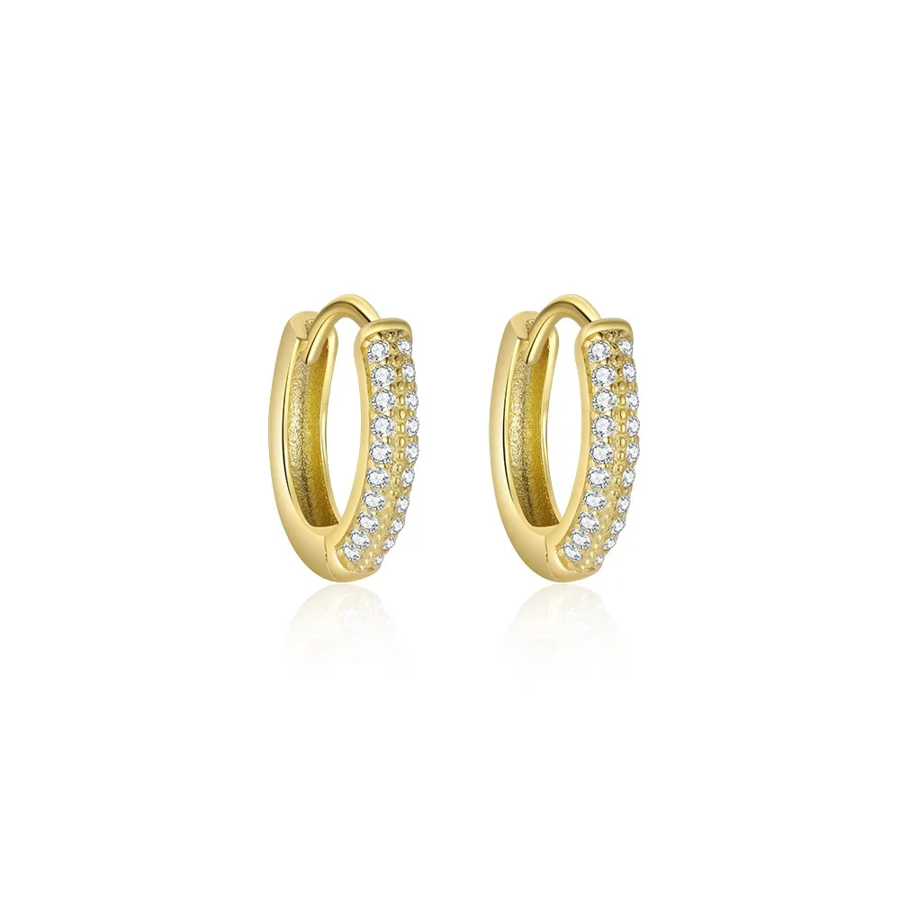 925 Sterling Silver Dual Row CZ Pave Huggie Earring 60200334