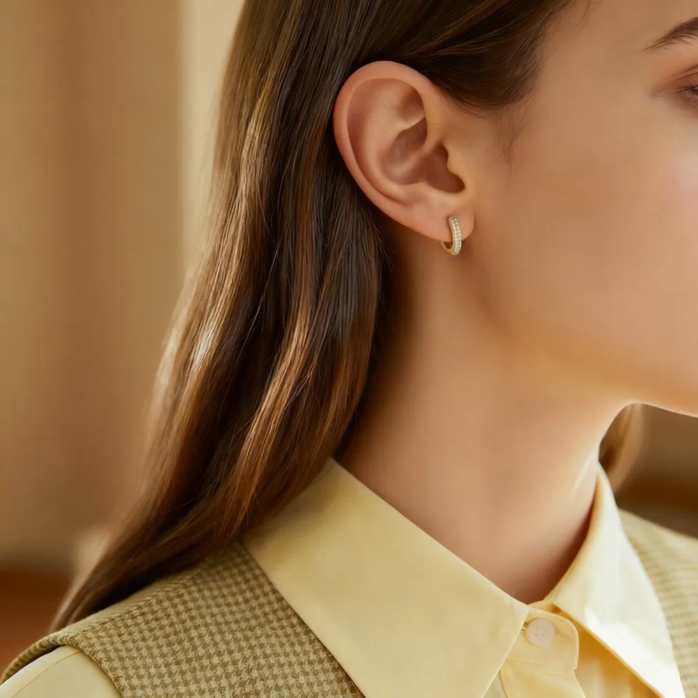 925 Sterling Silver Dual Row CZ Pave Huggie Earring 60200334 - image1