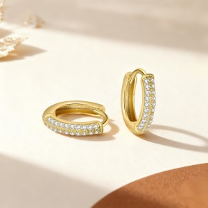 925 Sterling Silver Dual Row CZ Pave Huggie Earring 60200334