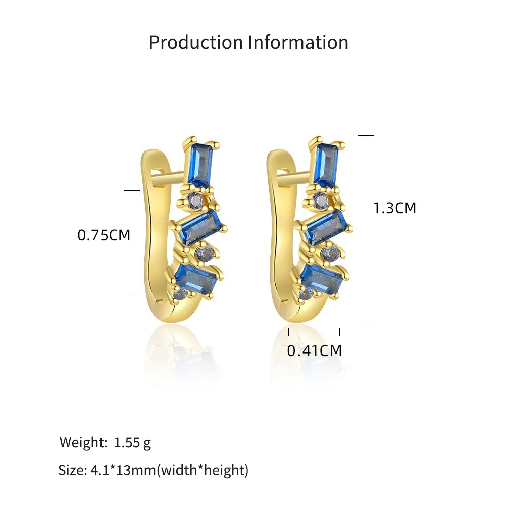 925 Sterling Silver Geometric Baguette Blue Spinel Huggie Earrings 60200335 - image2