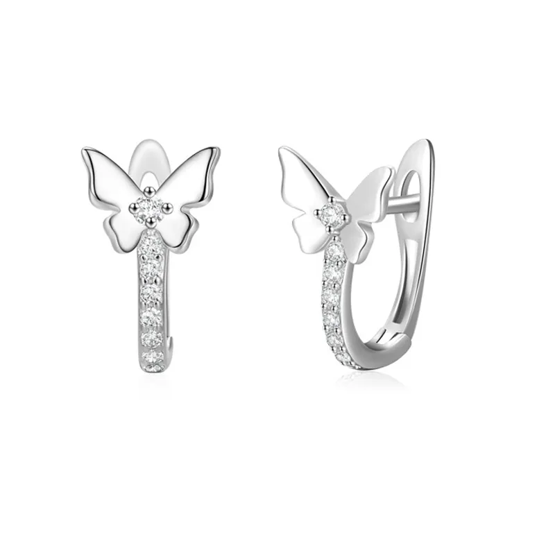 925 Sterling Silver Butterfly CZ Huggie Hoop Earring 60200337