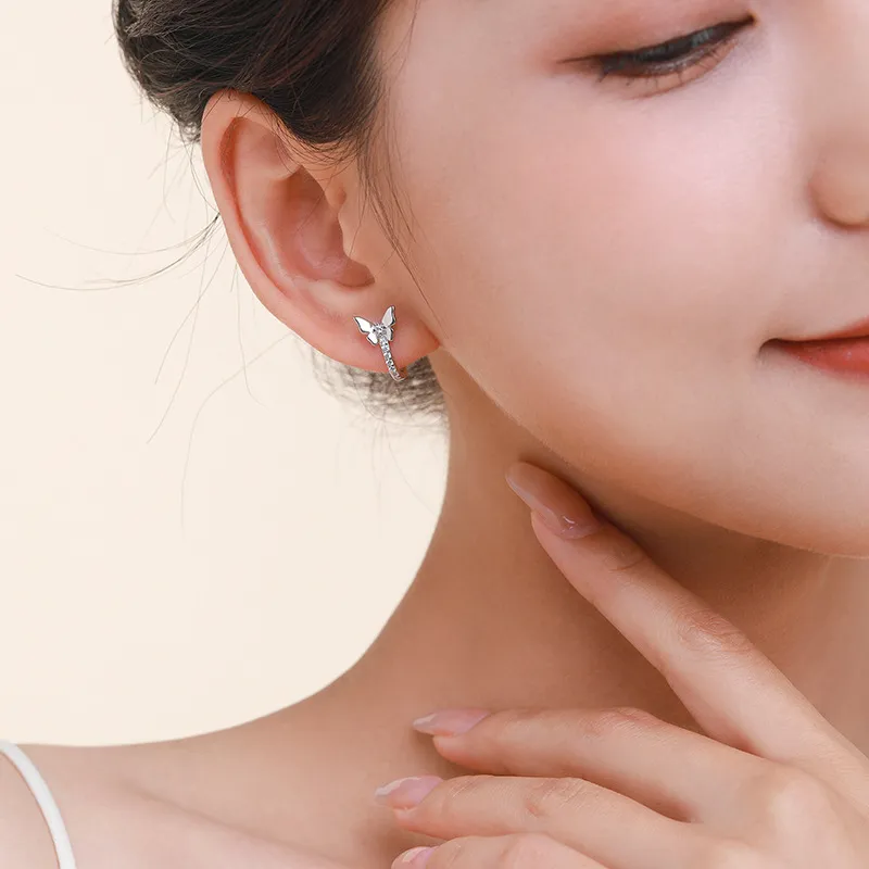 925 Sterling Silver Butterfly CZ Huggie Hoop Earring 60200337 - image1