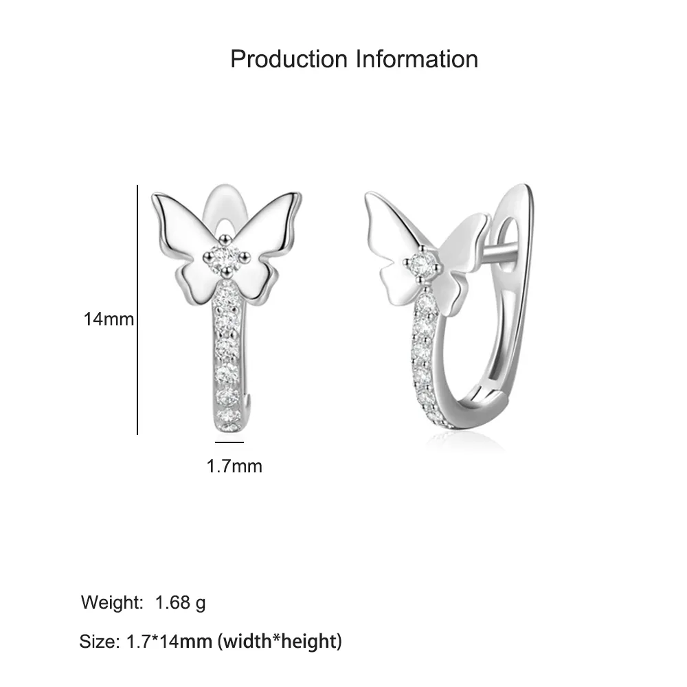 925 Sterling Silver Butterfly CZ Huggie Hoop Earring 60200337 - image2