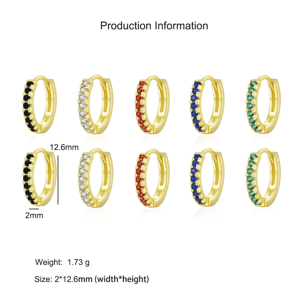925 Sterling Silver Colorful CZ Mini Huggie Hoop Earring 60200338 - image2