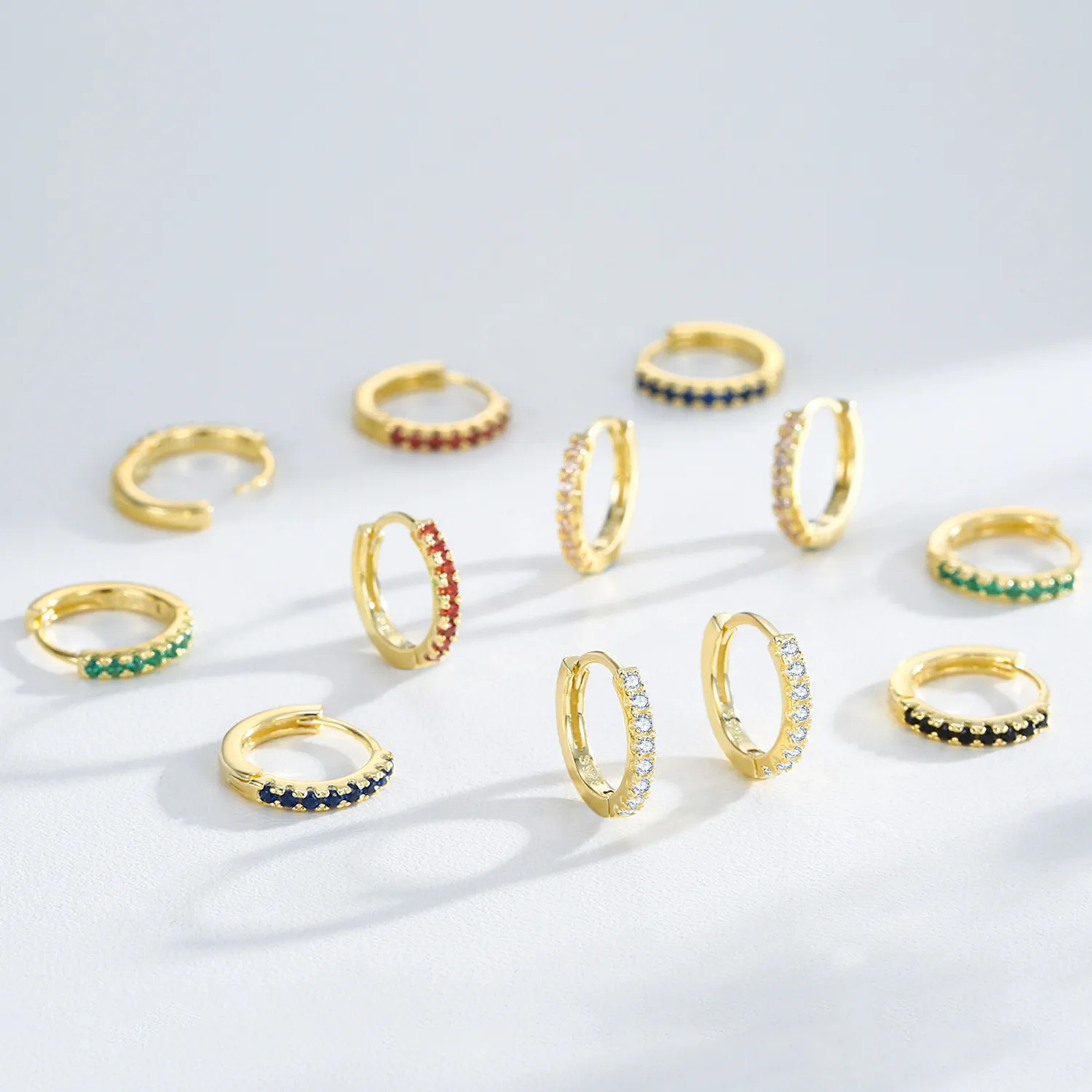 925 Sterling Silver Colorful CZ Mini Huggie Hoop Earring 60200338 - image4