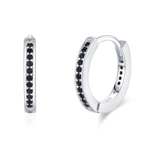 925 Sterling Silver Minimalist Black CZ Hoop Earring 60200339 925 Sterling Silver Minimalist Black CZ Hoop Earring 60200339