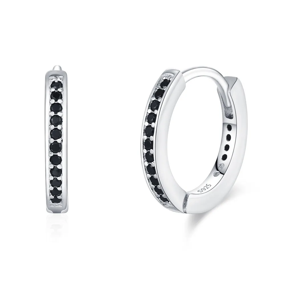 925 Sterling Silver Minimalist Black CZ Hoop Earring 60200339 925 Sterling Silver Minimalist Black CZ Hoop Earring 60200339