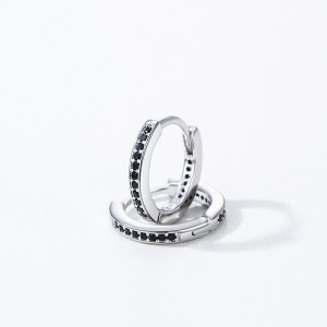 925 Sterling Silver Minimalist Black CZ Hoop Earring 60200339 925 Sterling Silver Minimalist Black CZ Hoop Earring 60200339