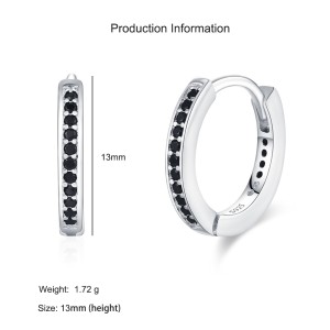 925 Sterling Silver Minimalist Black CZ Hoop Earring 60200339 925 Sterling Silver Minimalist Black CZ Hoop Earring 60200339