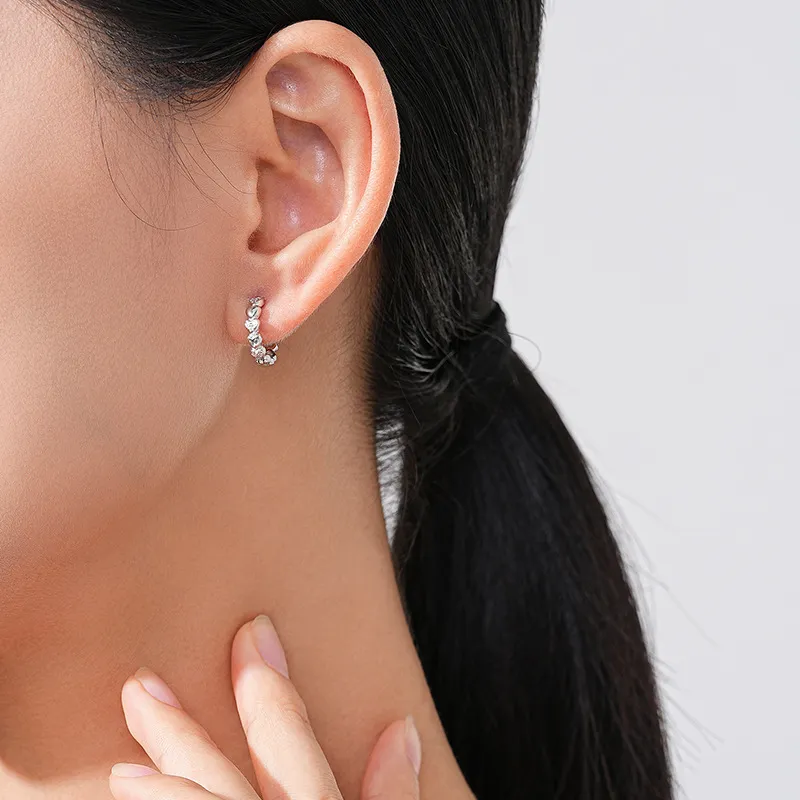 925 Sterling Silver Heart CZ Hoop Earring 60200341 - image1