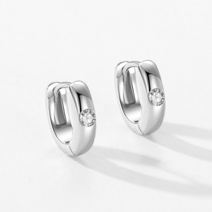 925 Sterling Silver Minimalist Geometric Zircon Hoop Earring 60200342
