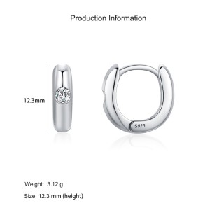 925 Sterling Silver Minimalist Geometric Zircon Hoop Earring 60200342