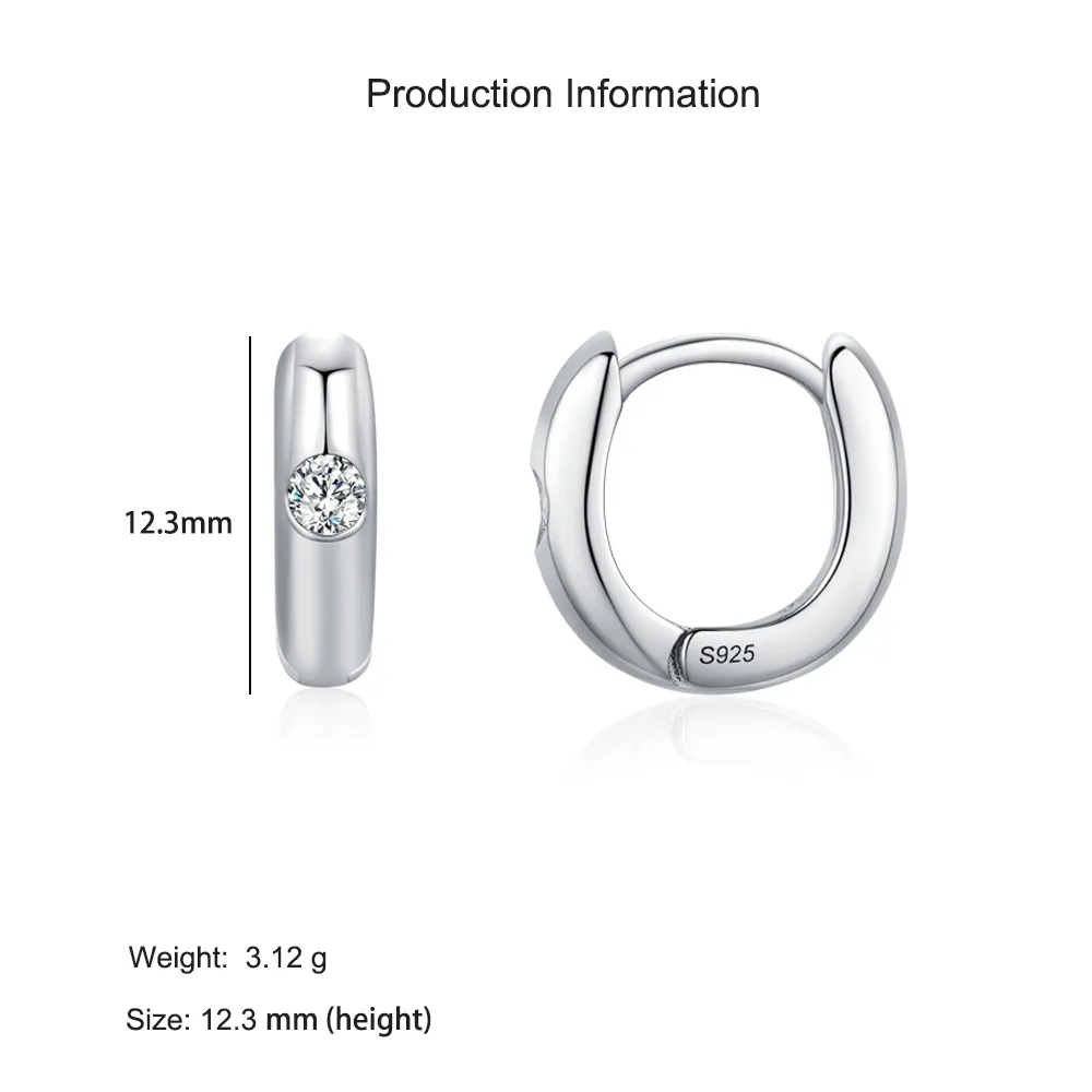 925 Sterling Silver Minimalist Geometric Zircon Hoop Earring 60200342 - image2
