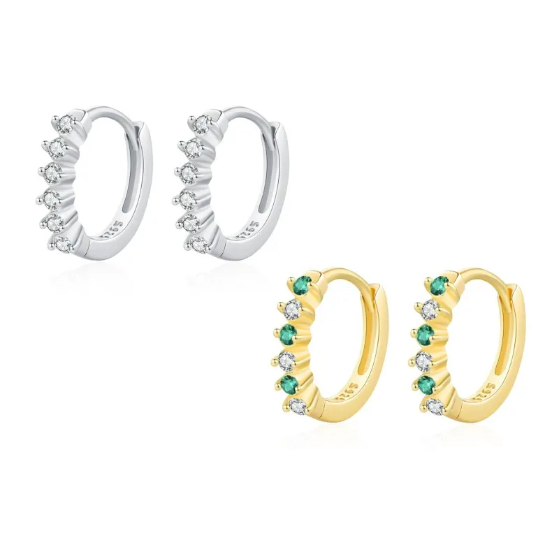 925 Sterling Silver Minimalist Sparkling Zircon Hoop Earring 60200343 925 Sterling Silver Minimalist Sparkling Zircon Hoop Earring 60200343
