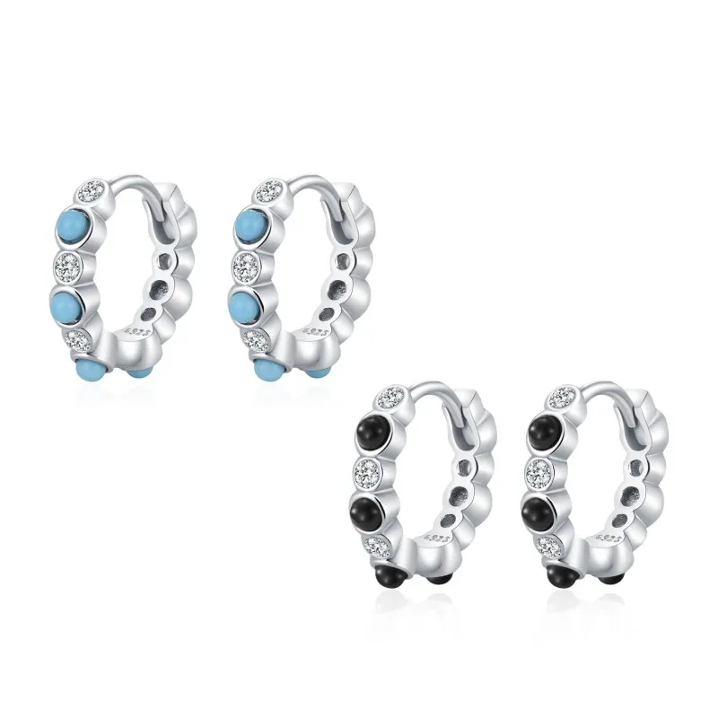 925 Sterling Silver Beaded Micro Pave Zircon Hoop Earring 60200344