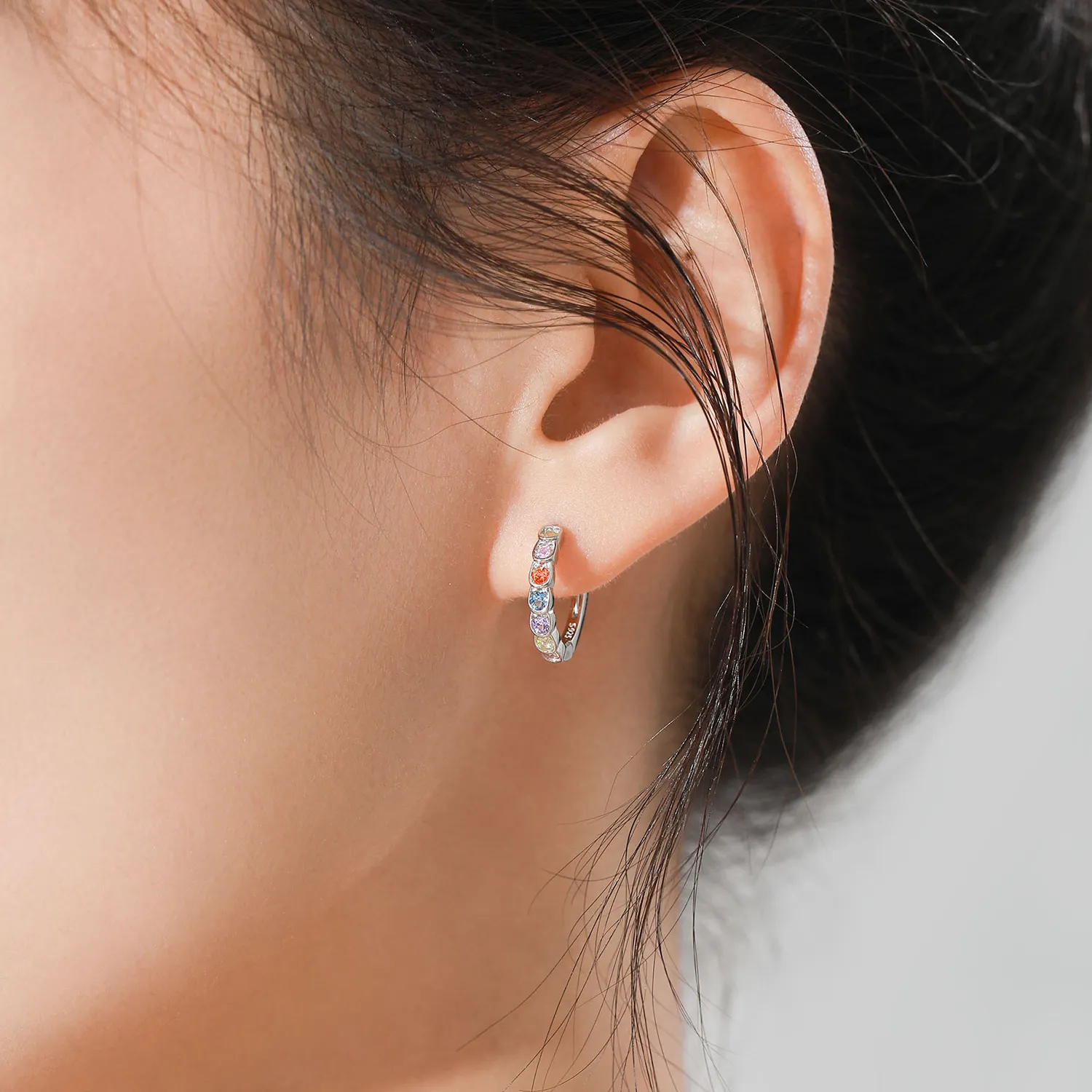 925 Sterling Silver Rainbow Zircon Hoop Earring 60200345 - image1