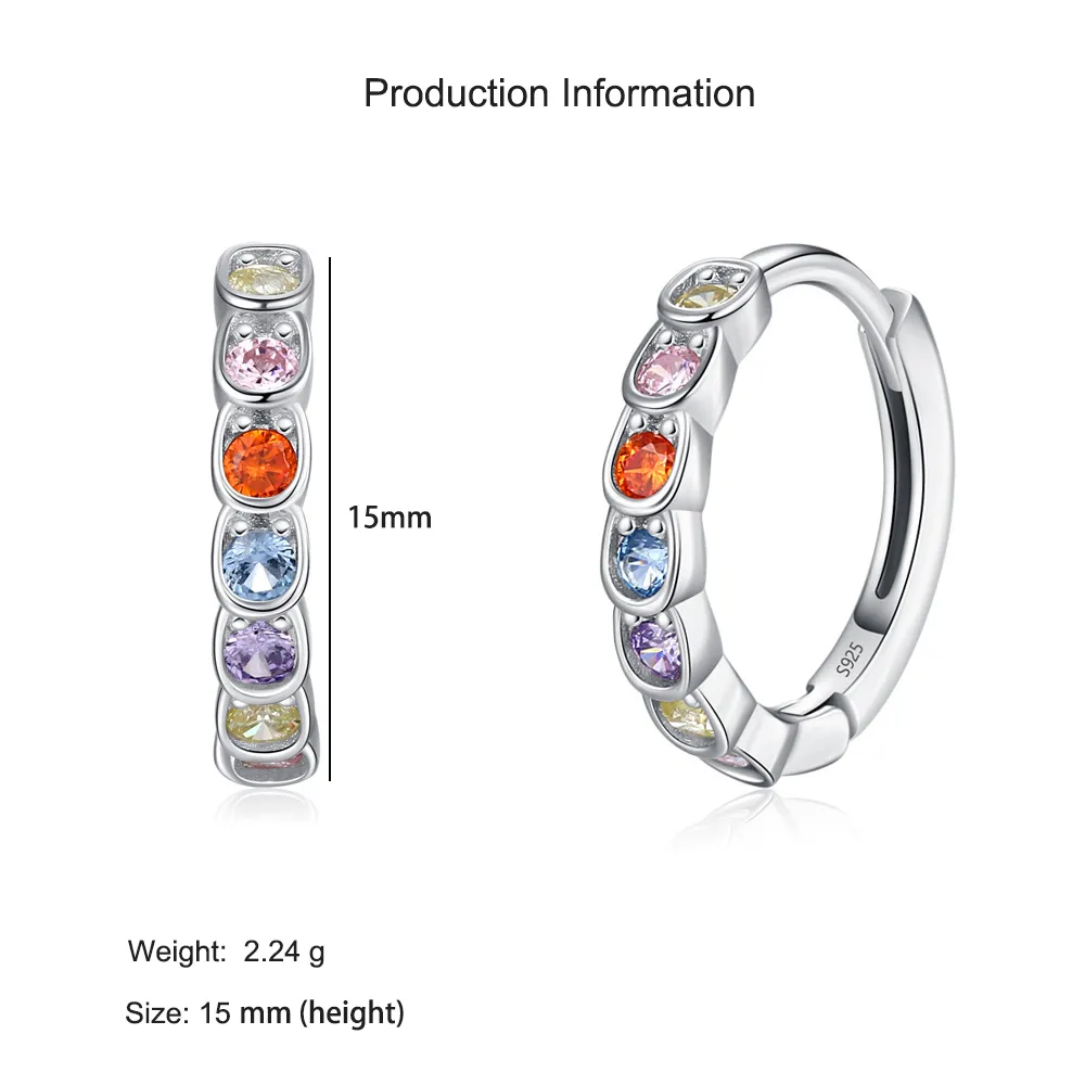 925 Sterling Silver Rainbow Zircon Hoop Earring 60200345 - image2