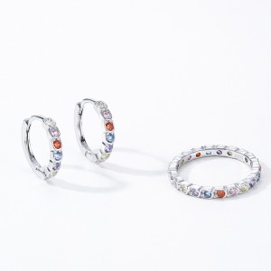 925 Sterling Silver Rainbow Zircon Hoop Earring 60200345