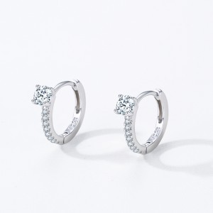 925 Sterling Silver Minimalist Round Zircon Hoop Earring 60200346