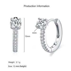 925 Sterling Silver Minimalist Round Zircon Hoop Earring 60200346